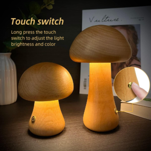 Whimsical Wooden Mushroom LED Night Light: A Delightful Touch-Switch Bedside Lamp for Cozy Bedroom and Children's Room Decor - Image 3