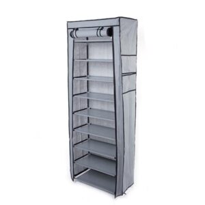 USA Stock 10-Layer 9-Grid Non-Woven Fabric Shoe Cabinet – Fashionable, Space-Saving Shoe Rack in Gray - Image 8