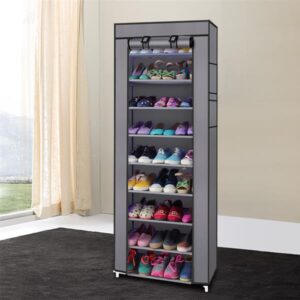 USA Stock 10-Layer 9-Grid Non-Woven Fabric Shoe Cabinet – Fashionable, Space-Saving Shoe Rack in Gray - Image 11